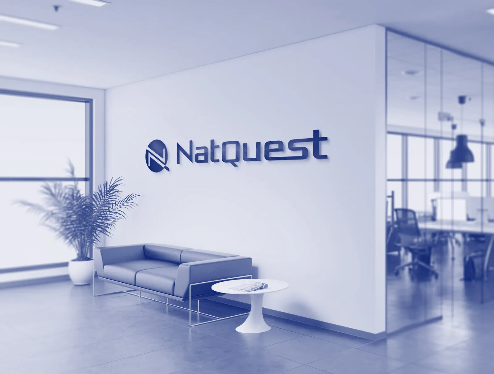 Illustrative rendering of the NatQuest logo on an office wall